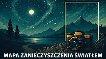 Mapa nocnego nieba z zanieczyszczeniem światłem